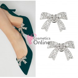 Set 2 agrafe cu clips si perle albe sidefate pentru pantofi LS8250 Argintii